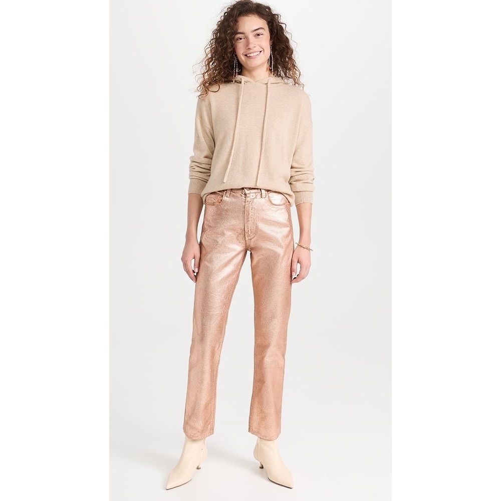 Ulla Johnson The Agnes Jeans Metallic Rose Gold Coated Denim Size 27